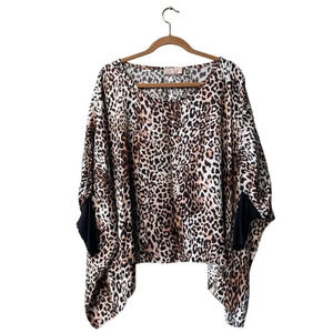 SOFIA Made In Italy Boxy Leopard Top Long Sleeve Pullover Blouse One Size Boho